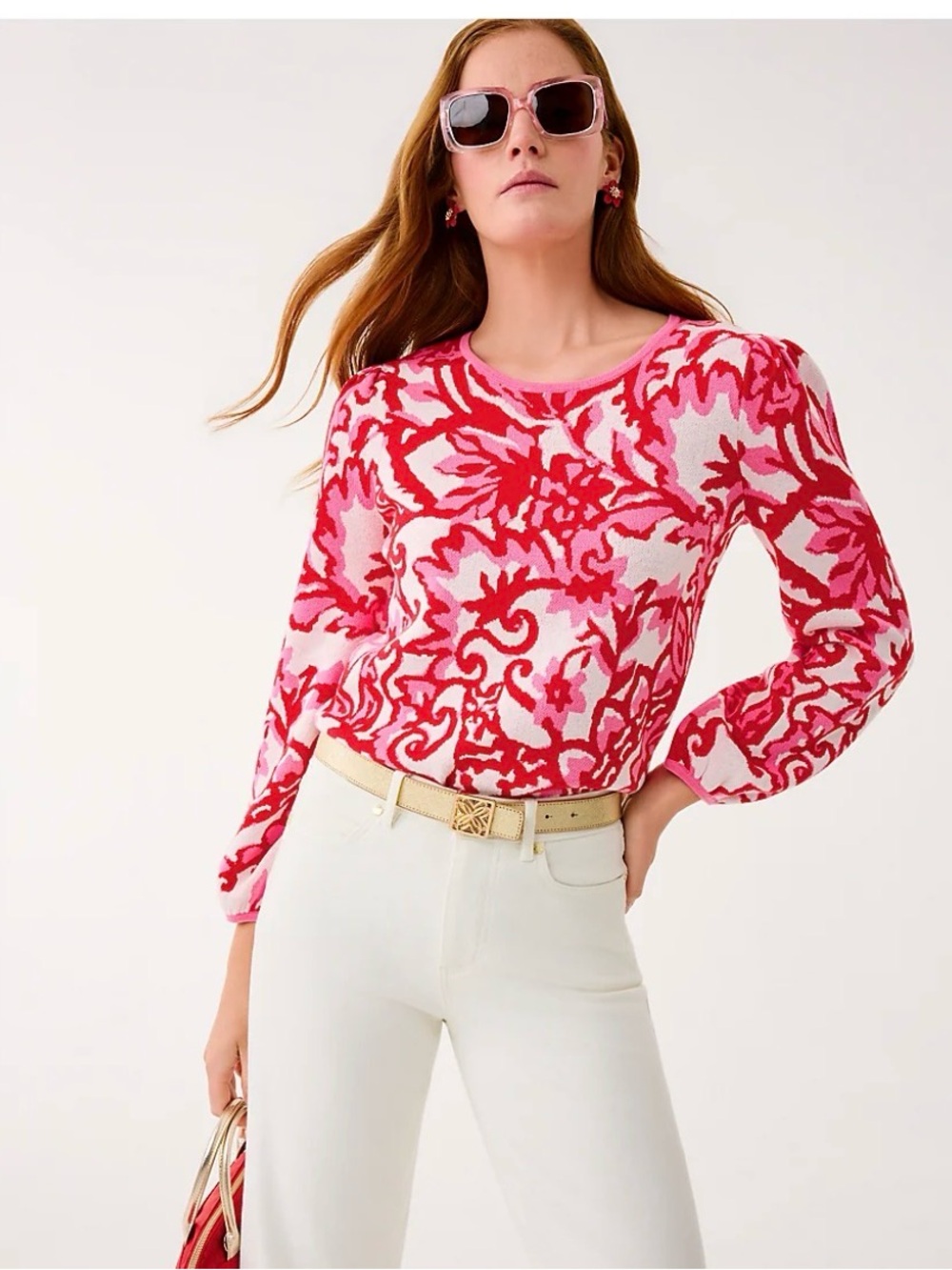LILLY PULITZER VERONITA SWEATER, COCONUT SPICY SOCIALITE JACQUARD SIZE MEDIUM